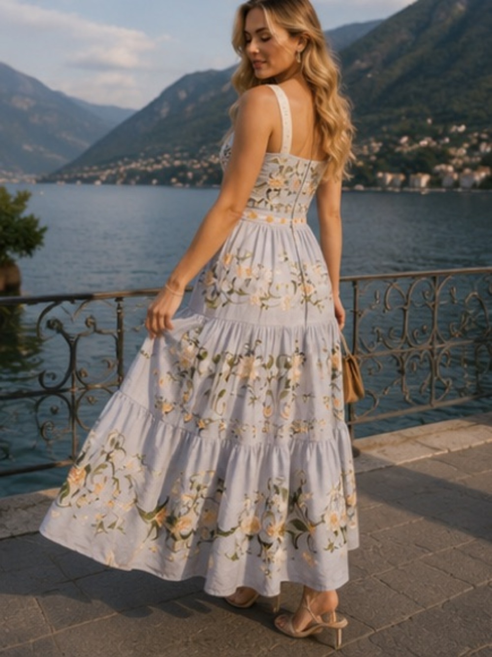 Light Blue Floral Embroidered Maxi Dress - Picture 11 of 16